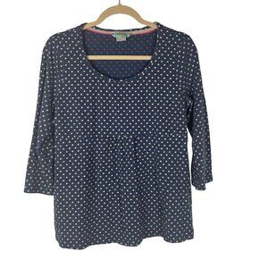 Boden 12 L Navy Blue Beige Tan Polka Dot Top